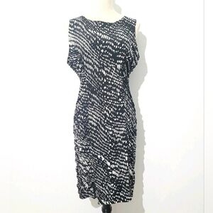 Intermission Black White Abstract Print Sleeveless Ruched Sheath Dress Size 12